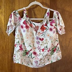WILLOW & CLAY Anthropologie Floral Cold Shoulder Top Sz S